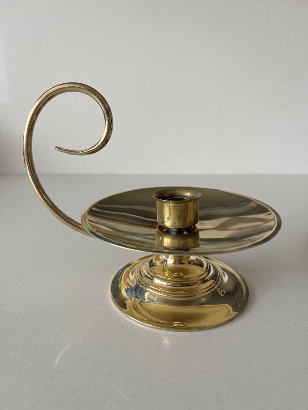 Vintage Baldwin Solid Brass Spiral Handle Chamberstick Candle Holder 9”